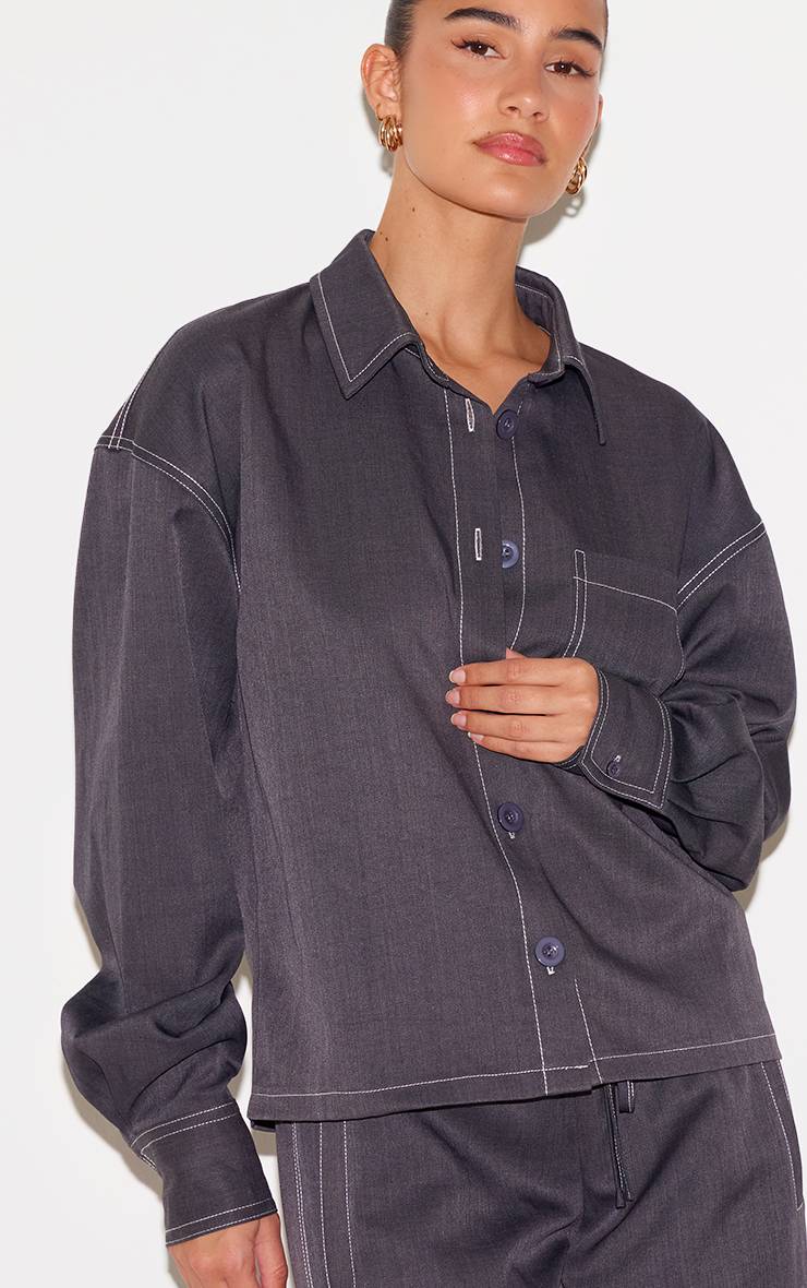 Chemise Tissée À Surpiqûres Contrastées