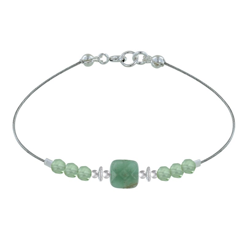Bracelet Câble Carré et Six Perles Facetttées d'Aventurine