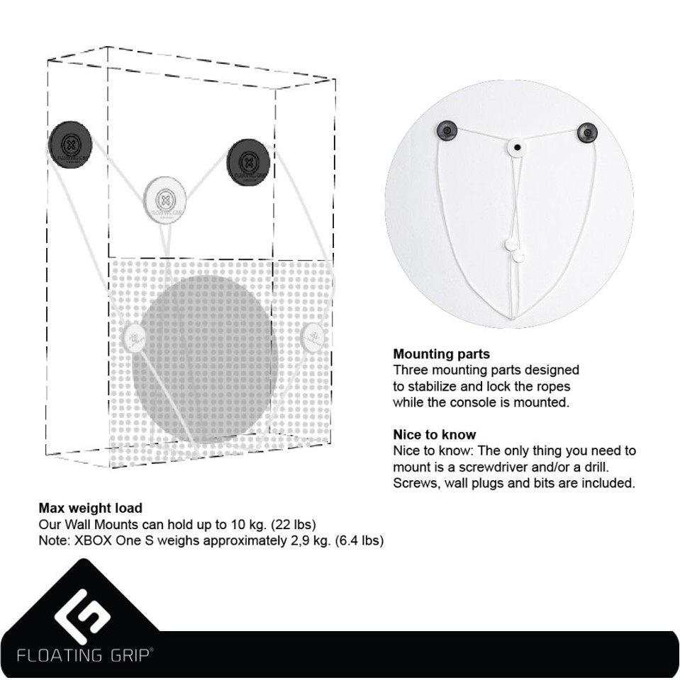 FLOATING GRIP® beslag til Xbox One S konsol og controllers, Hvid