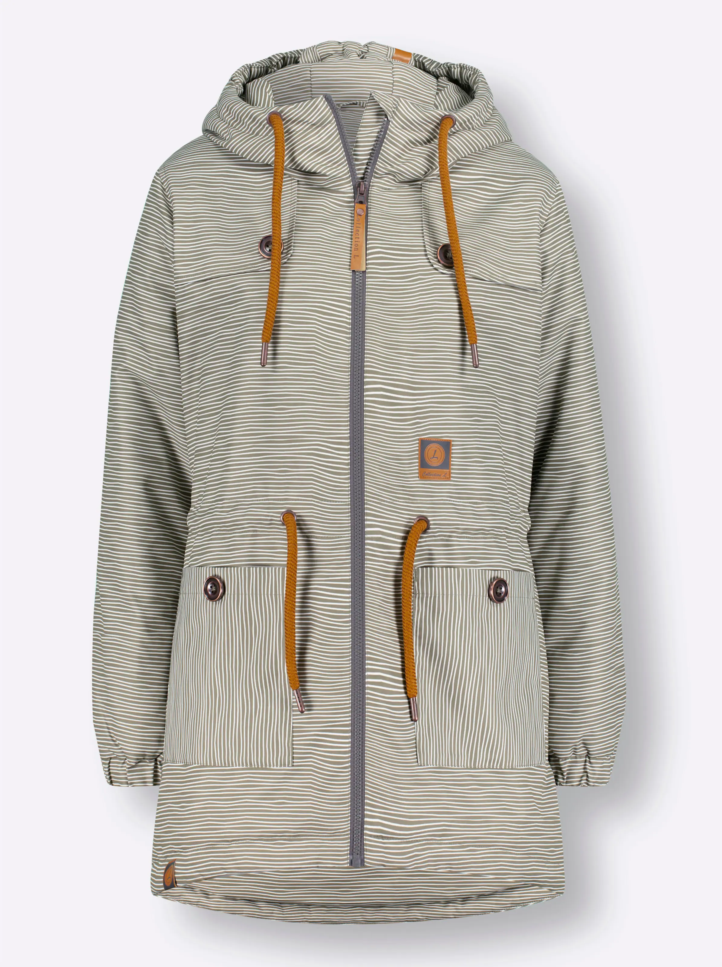 Jacke in khaki-weiß-geringelt