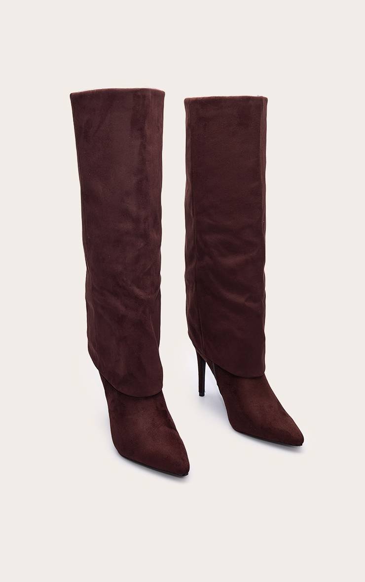 Chocolat Bottes Hautes À Talon En Synthétique À Bout Pointu Avec Revers