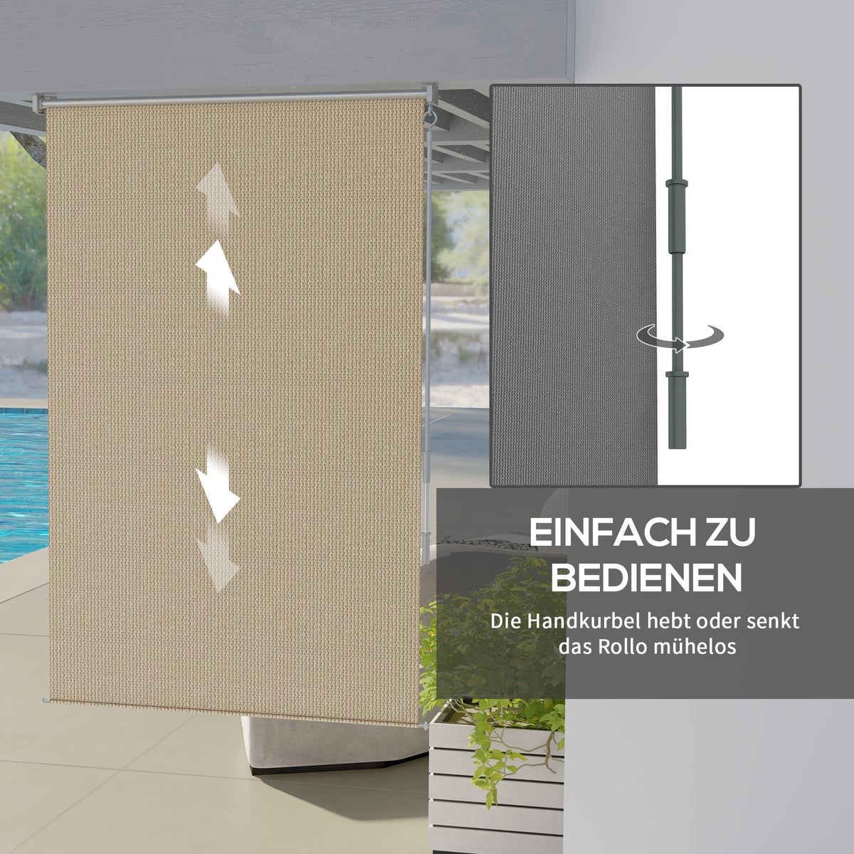 Outsunny Verticale Zonwering Balkonzonwering met Handzwengel, 120 x 185 cm Buitenzonwering, Verduisteringsgordijn, Privacyscherm voor Prieel, Tuin, Beige