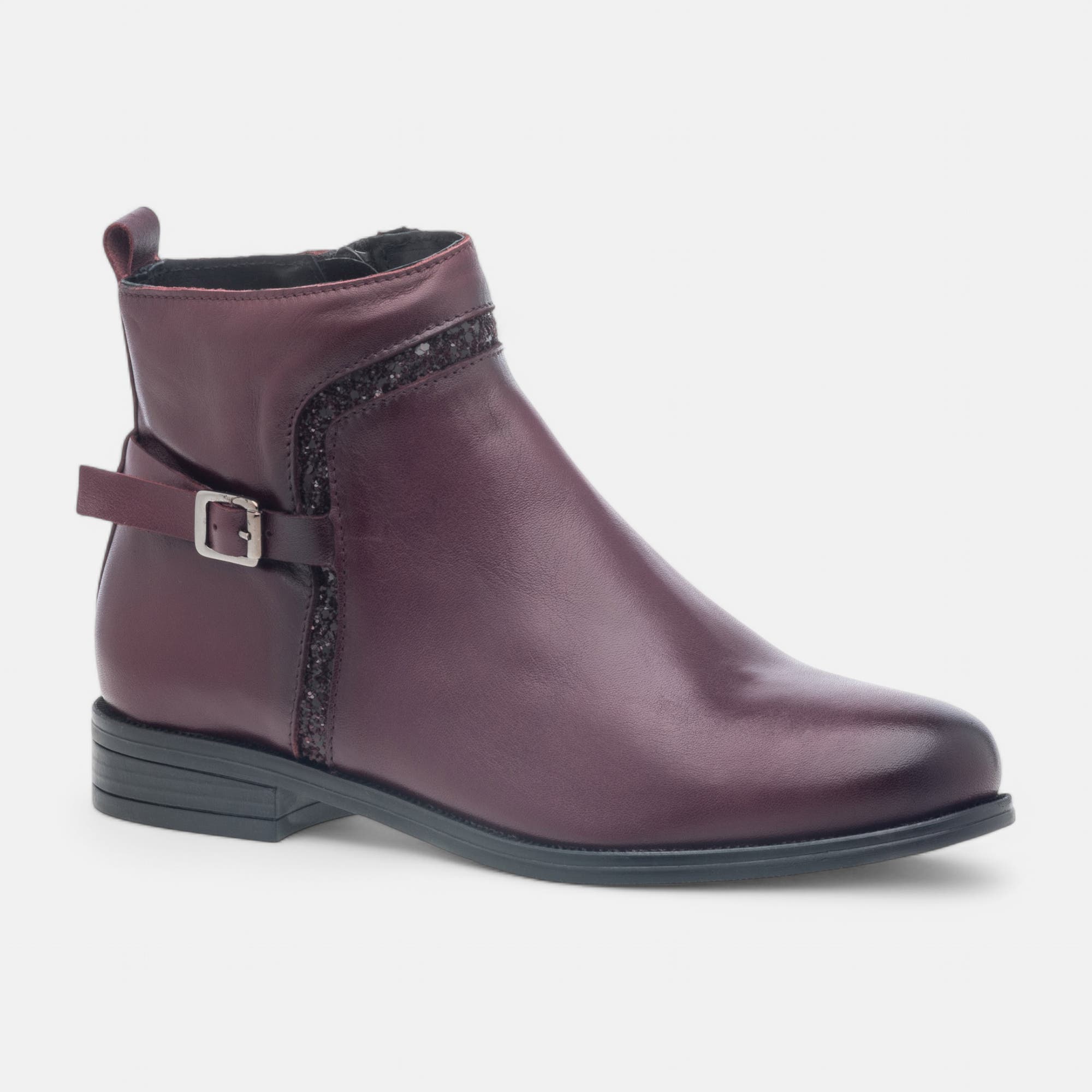 Bottines Femme en cuir bordeaux