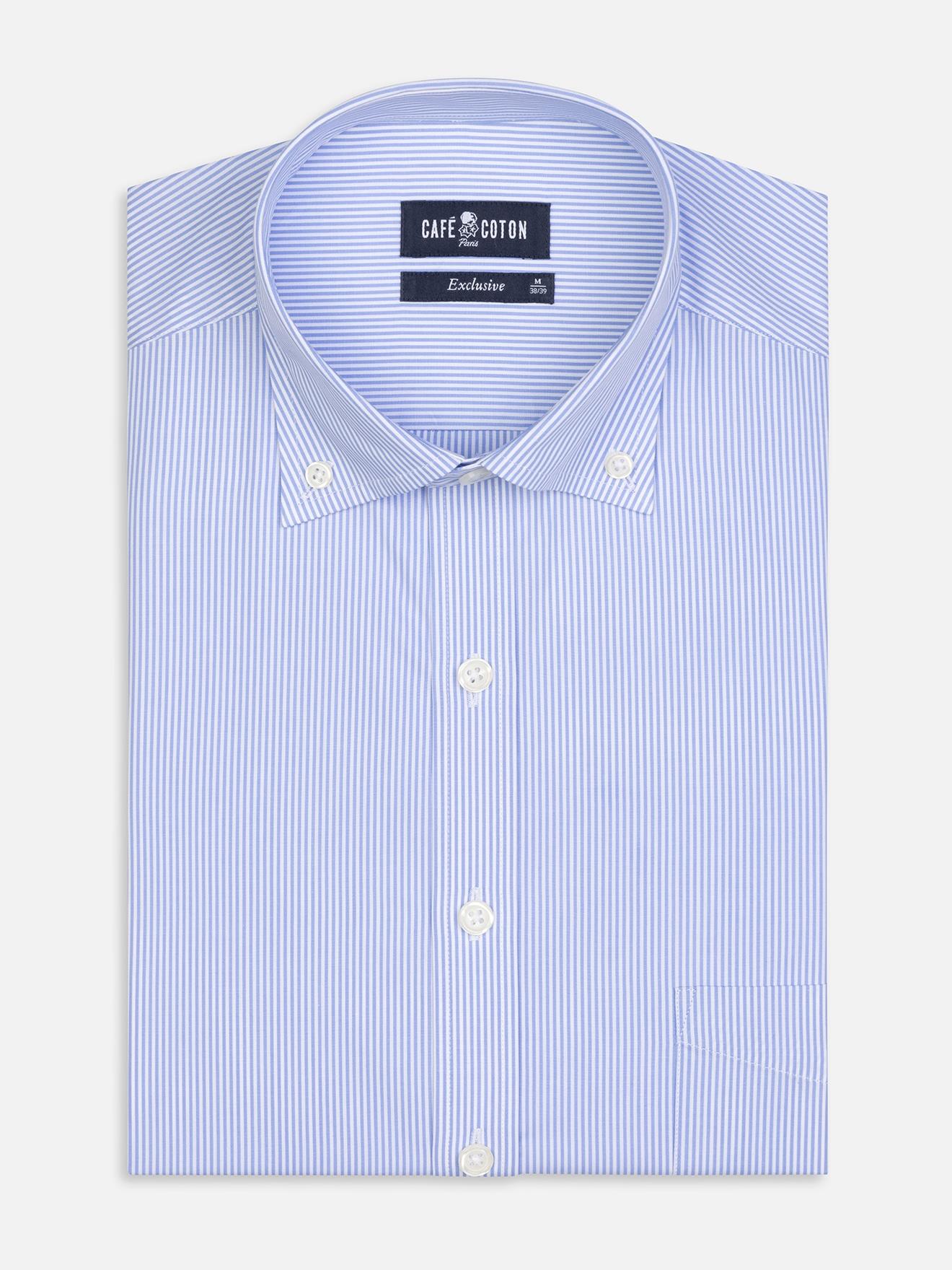 Chemise Menthon à rayures ciel - Col Boutonné