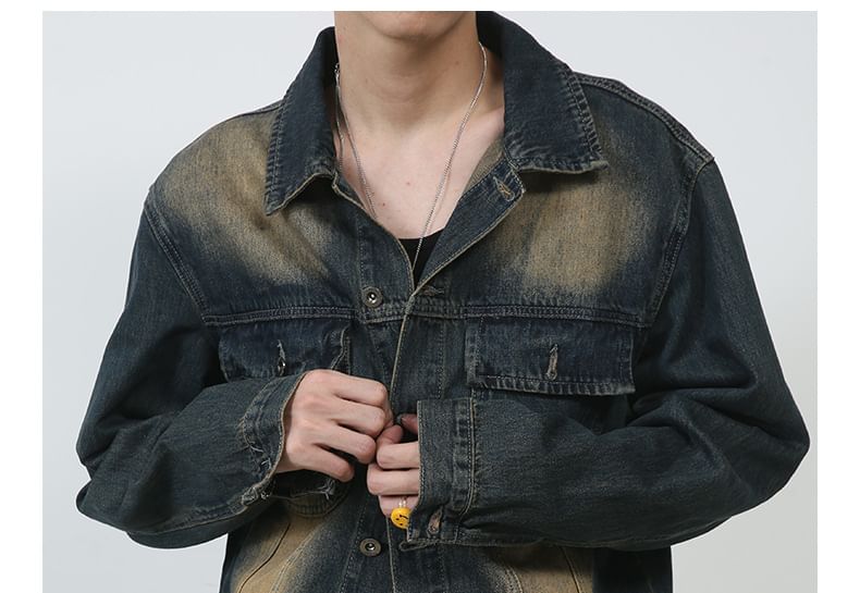 pinkdropper - Gewassen denim jasje met kraag en knopen