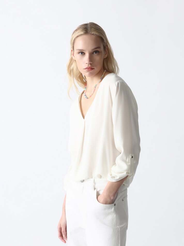 Camisa com decote em V - Off-white