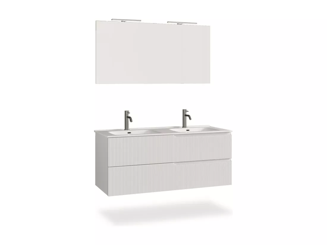 Ensemble salle de bain double vasque 5 pièces VENERE blanc mat