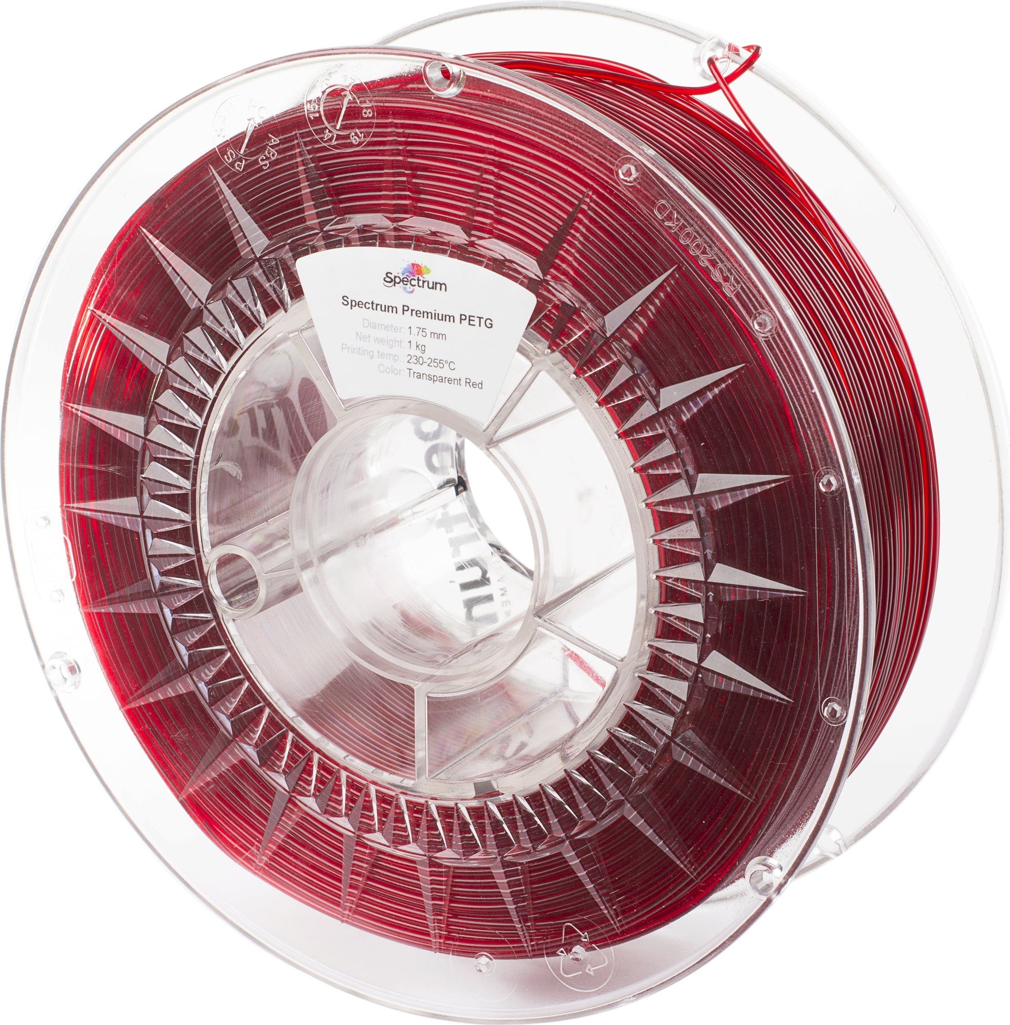 Spectrum  PETG Premium Transparent Red, 1,75 mm / 1000 g    Vielfältiges Filament mit hoher Transparenz & Temperaturbeständigkeit