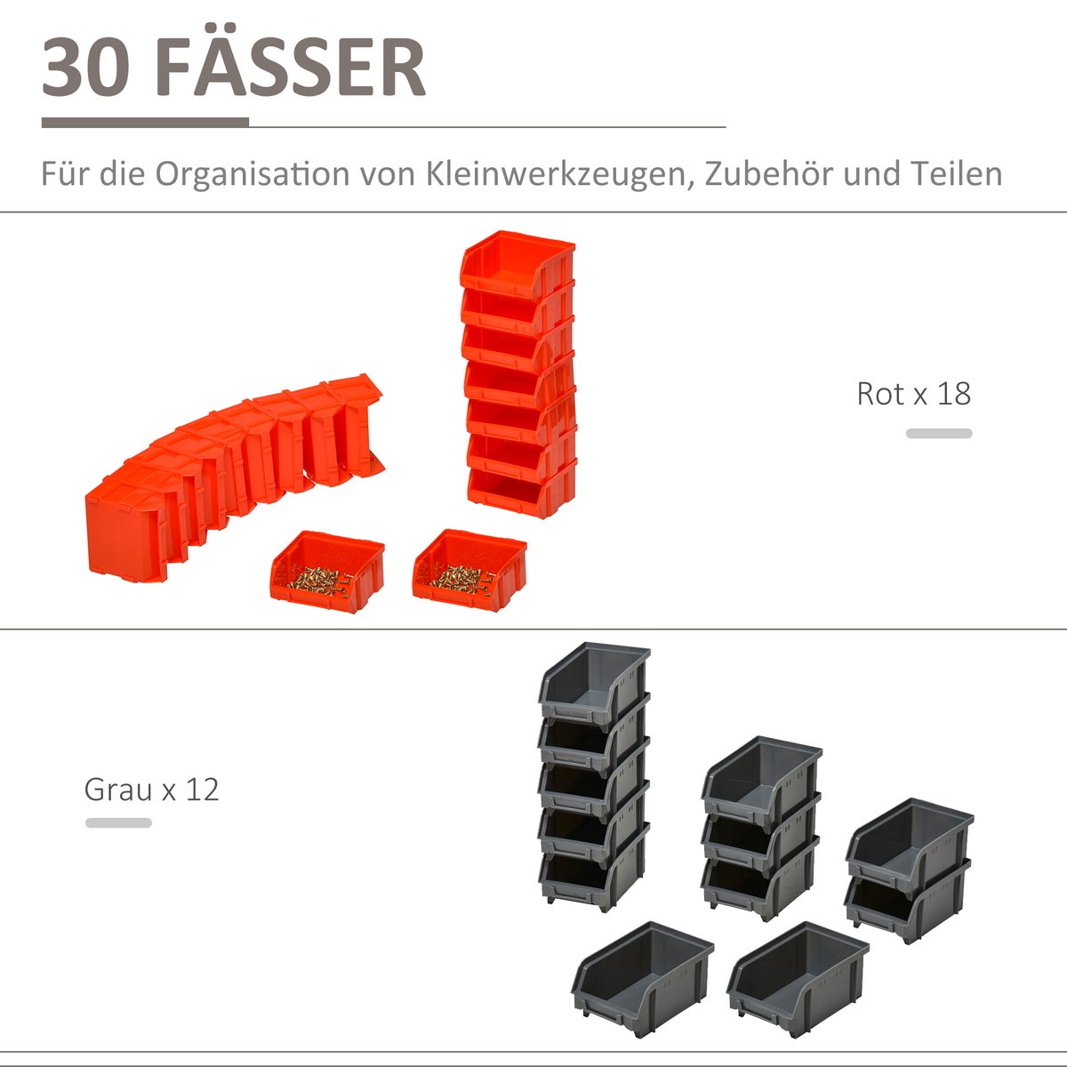 DURHAND, gereedschapsbord, wandplank, 37,5L x 18B x 63H cm, kunststof, rood + grijs + zwart