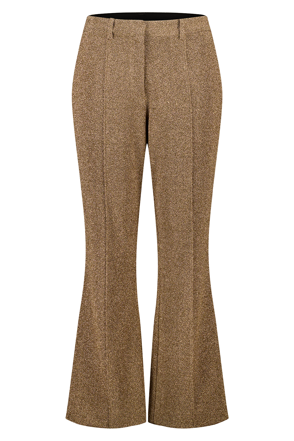 Glitter pantalon met flared pijpen bronze