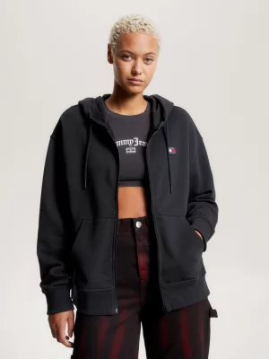 Moletom com capuz e zíper, modelo Relaxed Hoody, com distintivo.