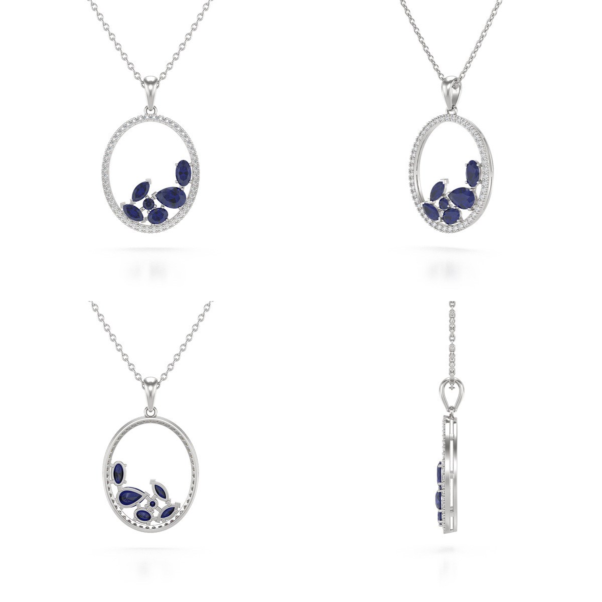 Pendentif Or Blanc 585 & Saphir | Diamants & Chaine Incluse - Aden