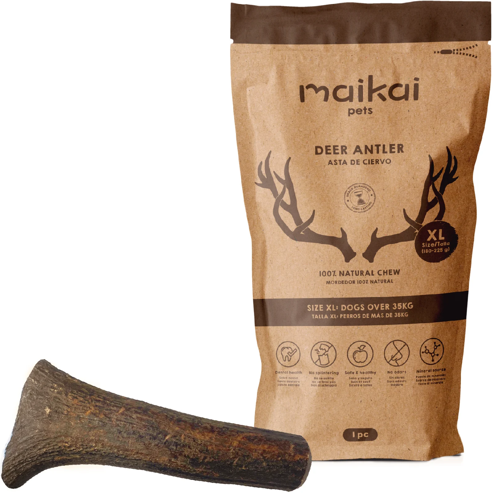 Chifre de veado natural. Tamanho G - 100-150 g. 1 unidade. Brinquedo para cães. MAIKAI PETS