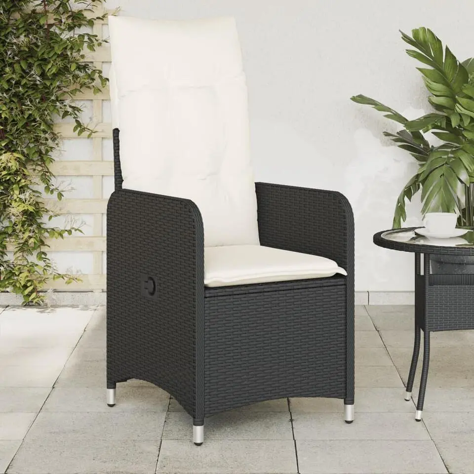 vidaXL - Tuinstoel verstelbaar met kussens - Zwart - Poly rattan