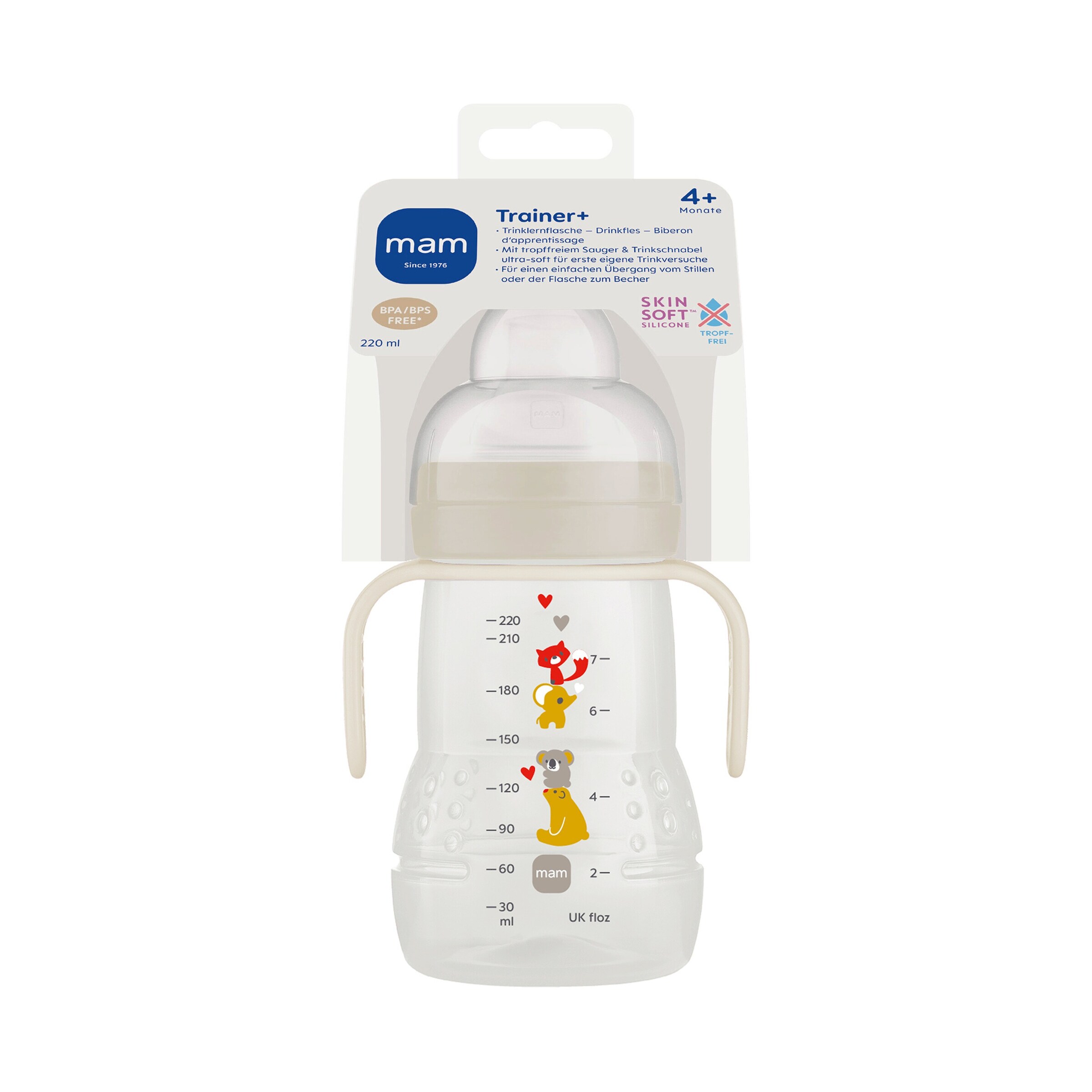 MAM Trinklernflasche mit Griffen Trainer+, 220ml, ab 4M opaque
