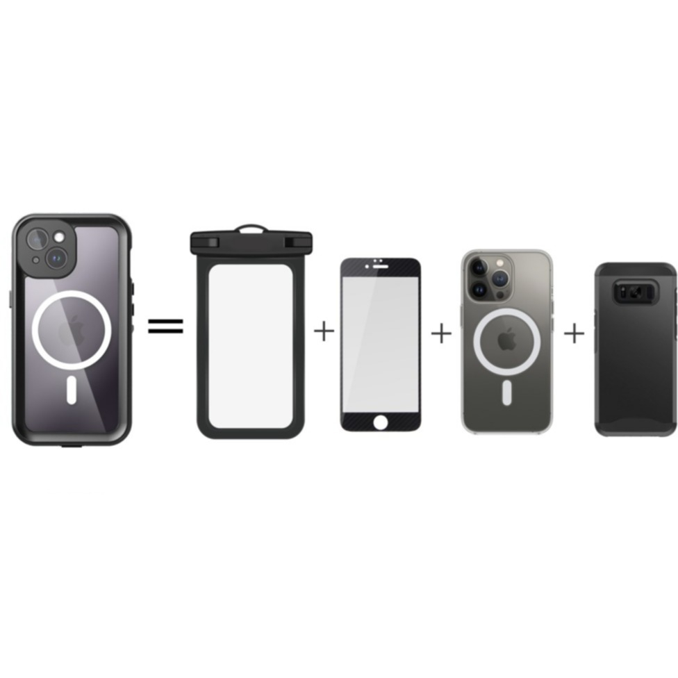 iPhone 15 Wasserfeste MagSafe Outdoor Schutz Hülle (IP68) - Schwarz / Transparent