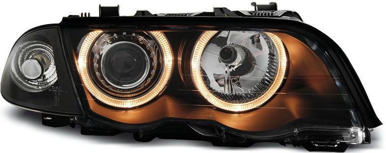 Koplampen dual halo rims BMW E46 04 99-08 01 COUPE CABRIO ANGEL EYES ZWART