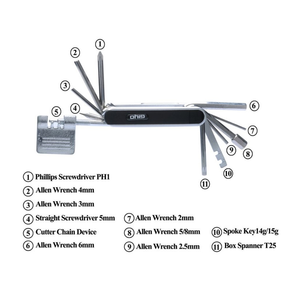 13in1 Velo Fahrrad Werkzeug Kit Multitool Reparaturset Schraubendreher - Silber / Schwarz