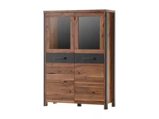 Buffet haut WINDSOR chêne foncé et gris anthracite - 2 grandes portes - 97 x 138 x 37 cm