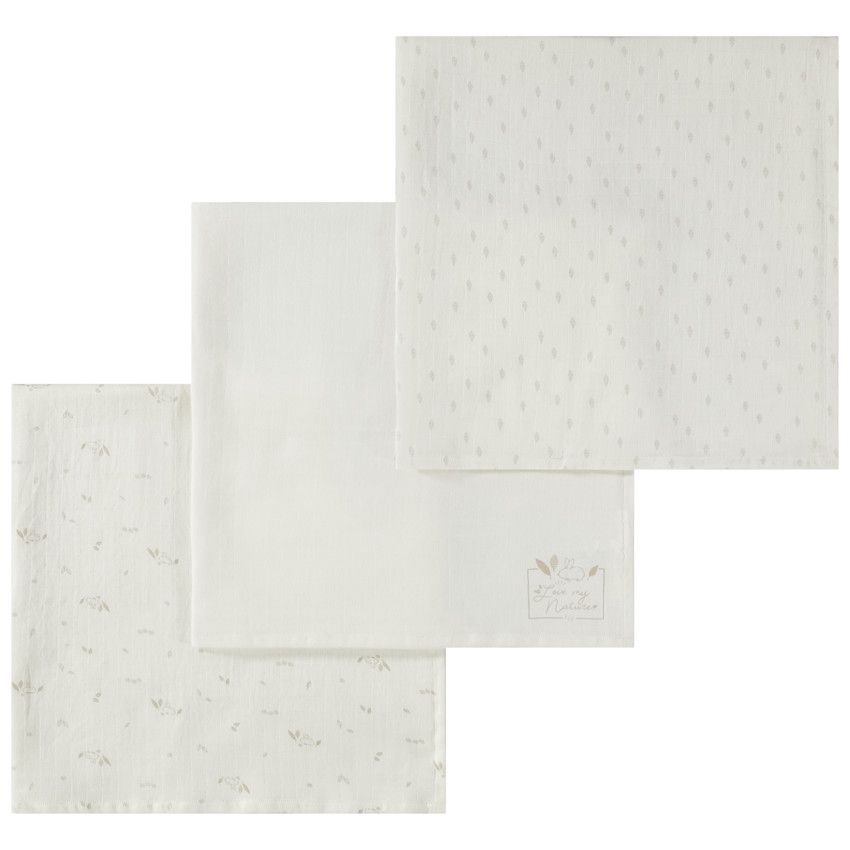 Lot de 3 langes en gaze de coton pour bébé - Ecru