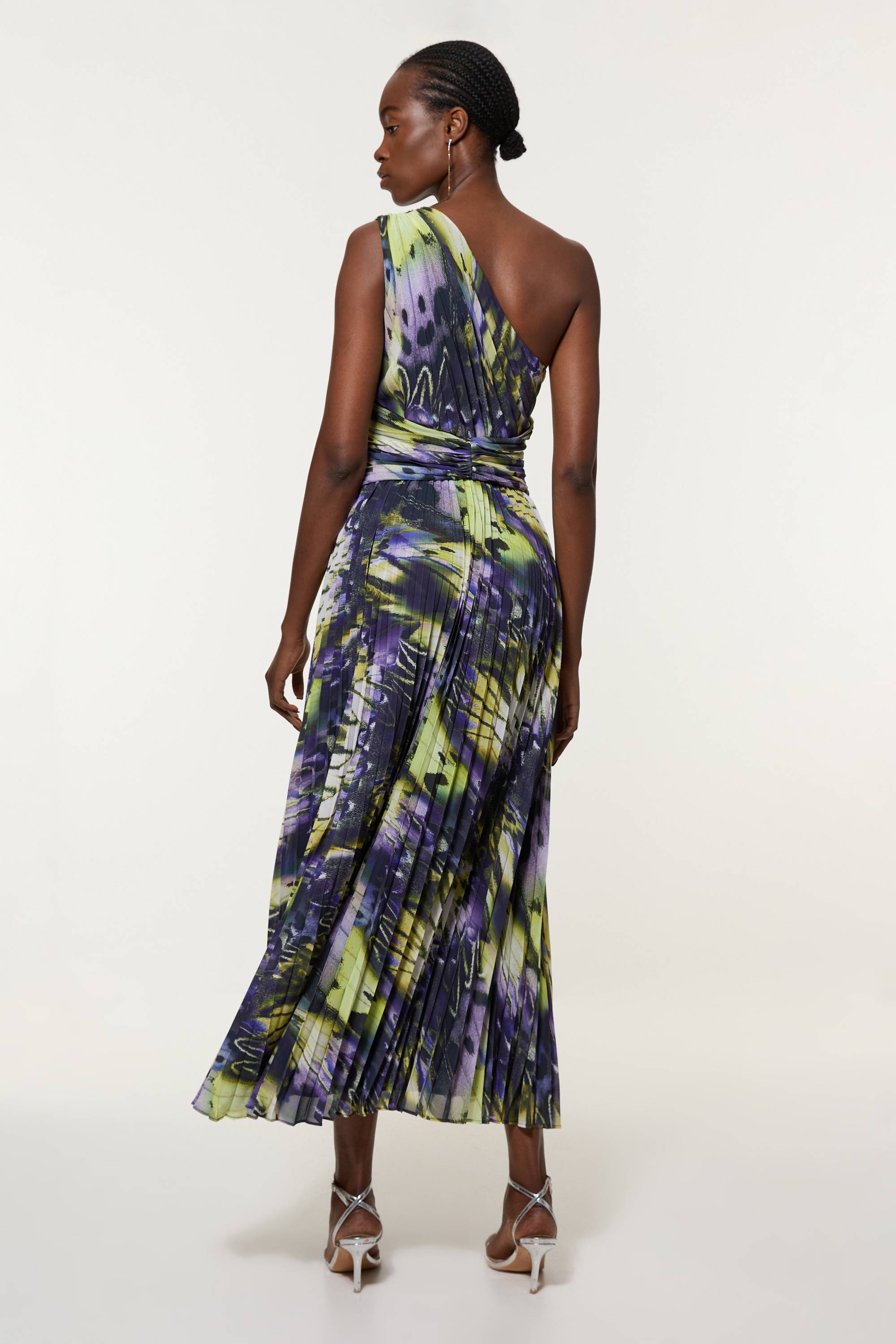 KarenMillen Robe Mi-longue Asymétrique Tissée À Imprimé Plumes Froissé Grande Taille