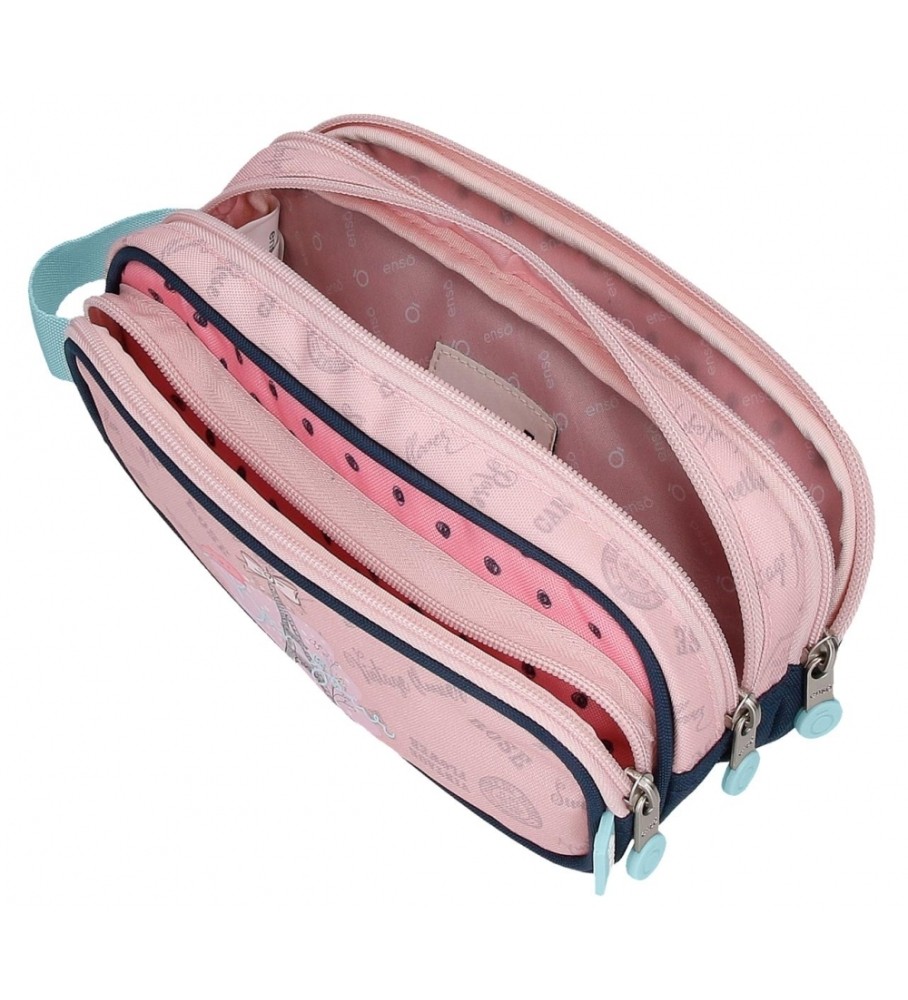 Enso Estuche Hello triplo cremallera rosa