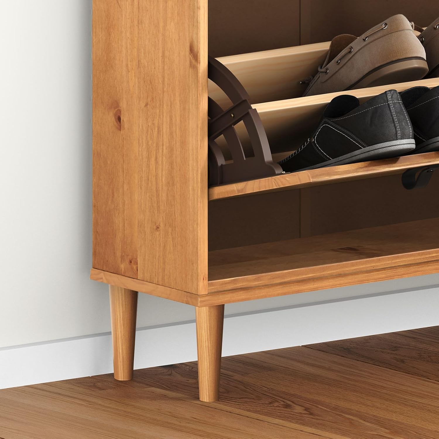 IDIMEX Schuhkipper MIKKA mit 4 Klappen - eichefarben Schuhschrank, Schuhregal schmal Schuhorganizer