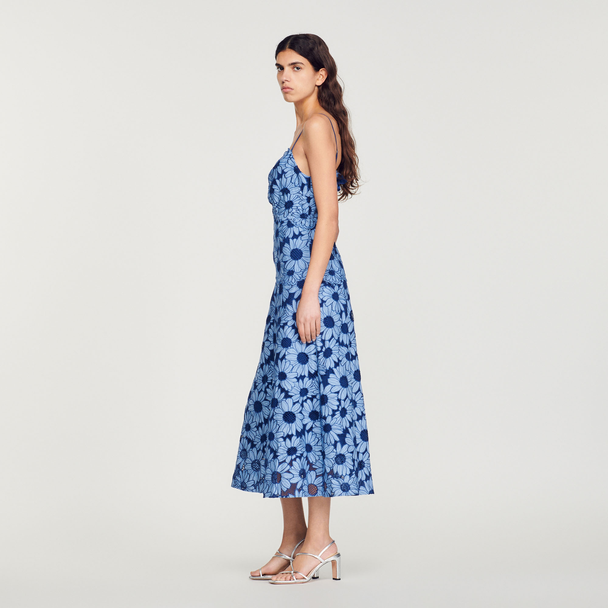 Robe midi en guipure marguerites