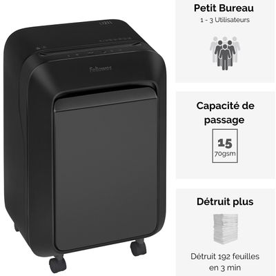 Fellowes Powershred LX211 - destructeur de documents coupe croisée microparticules - 15 feuilles - Corbeille 23 litres - noir