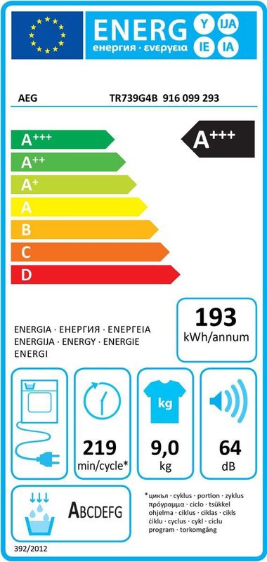 AEG - Tr739g4b - Warmtepompdroger - 9 Kg - 64 Db - Energielabel C