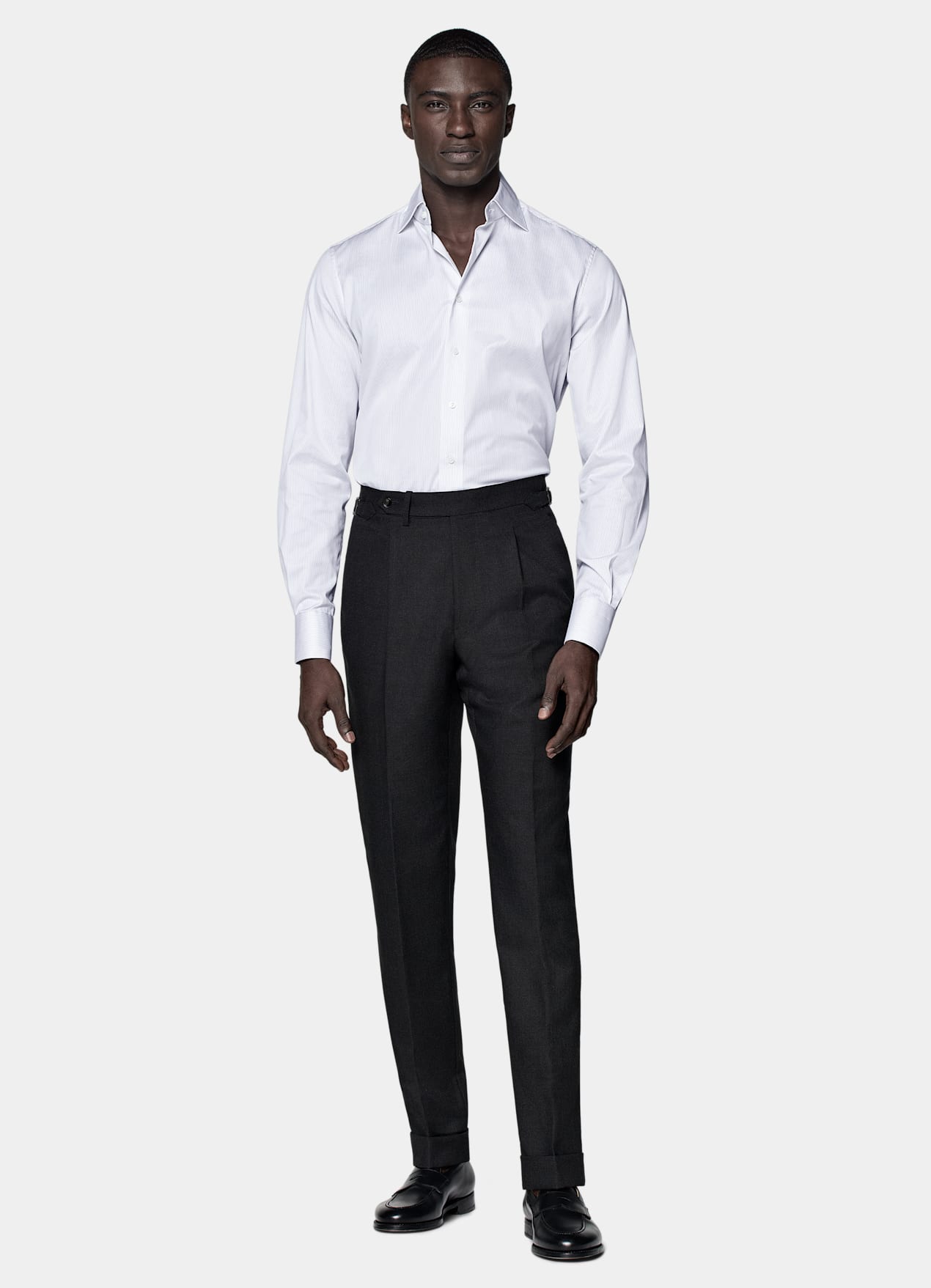 Chemise coupe ajustée en twill blanche à rayures