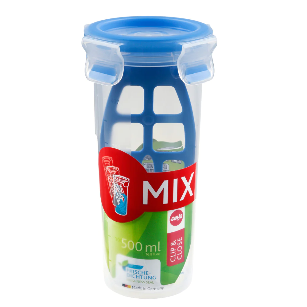 Shaker gradué 0.5 L bleu clip&close Emsa