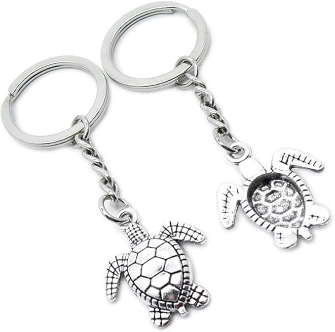 Metall Schildkröten Schlüsselanhänger Turtle Handtaschen Accessoire mit Spaltring - Silber