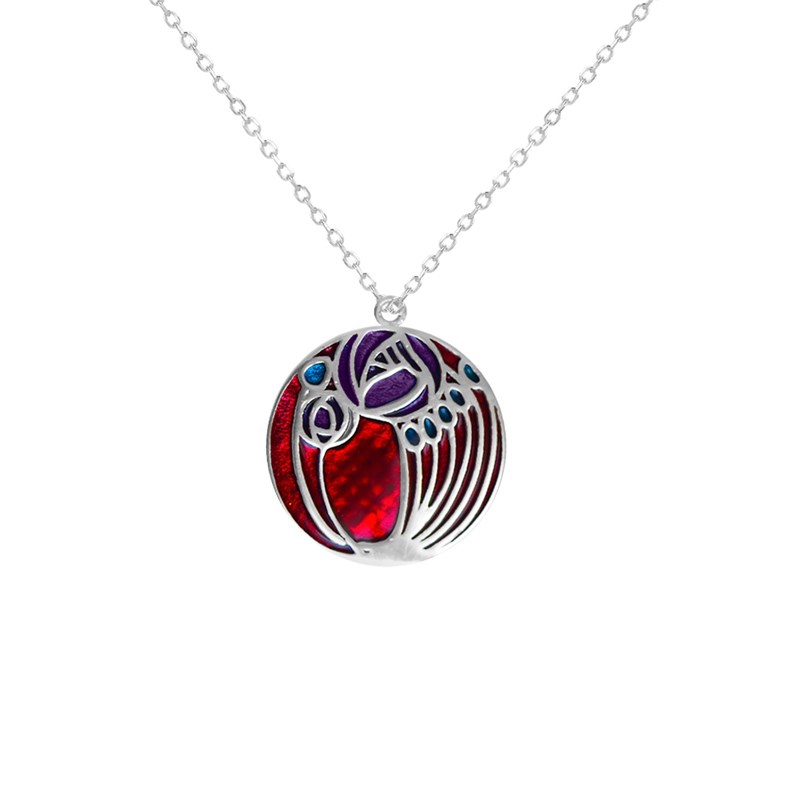 Collier fleurs en argent rhodié et émail