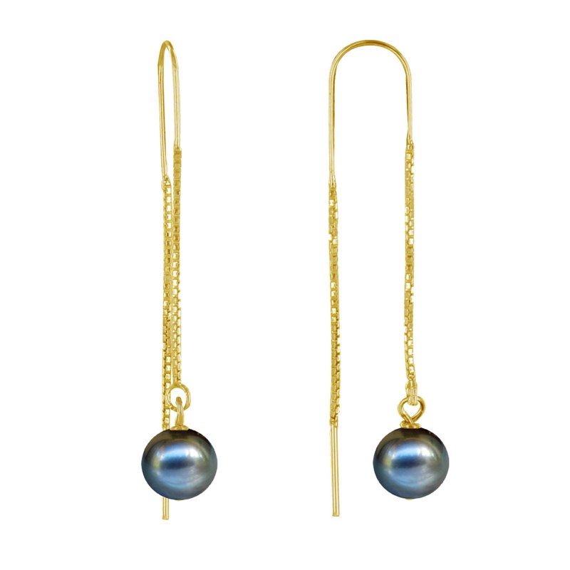 Boucles d'Oreilles Chainette Argent Doré et Perles de Culture