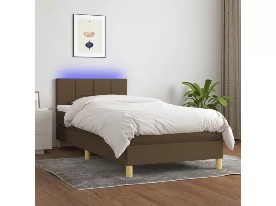 Sommier tapissier et matelas et LED Marron foncé 90x190cm Tissu