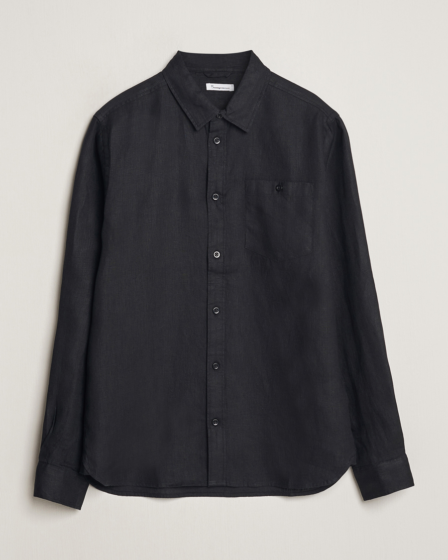 KnowledgeCotton Apparel Regular Linen Shirt Black