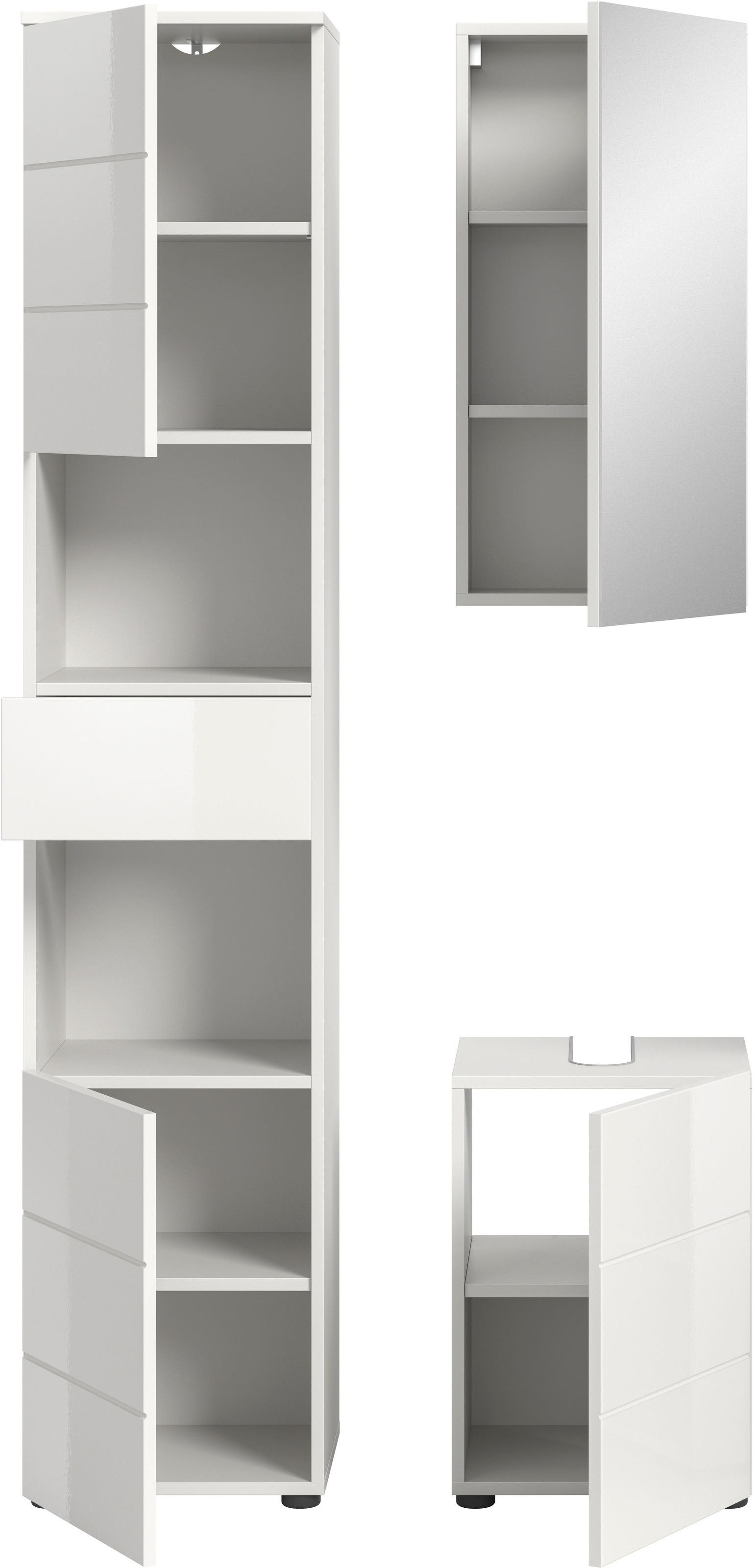 welltime Badmöbel-Set »Biel, Höhe 190 cm, Hochschrank, Unterschrank, Spiegelschrank« 3 Stk. tlg.
