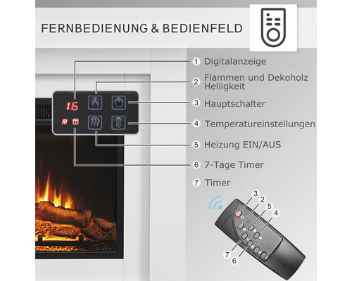 Elektrische haard Balderia Finn 100x82 cm wit 2000 watt met afstandsbediening