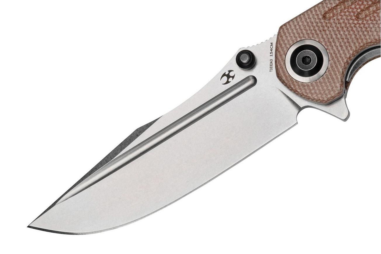 Kansept Pretatout T1032A3 Stonewashed 154CM, Brown Micarta zakmes, Kmaxrom design