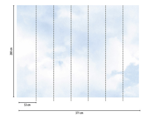 Vliesbehang 38228-1 The Wall Sky with Clouds 7-delige set 371 x 280 cm