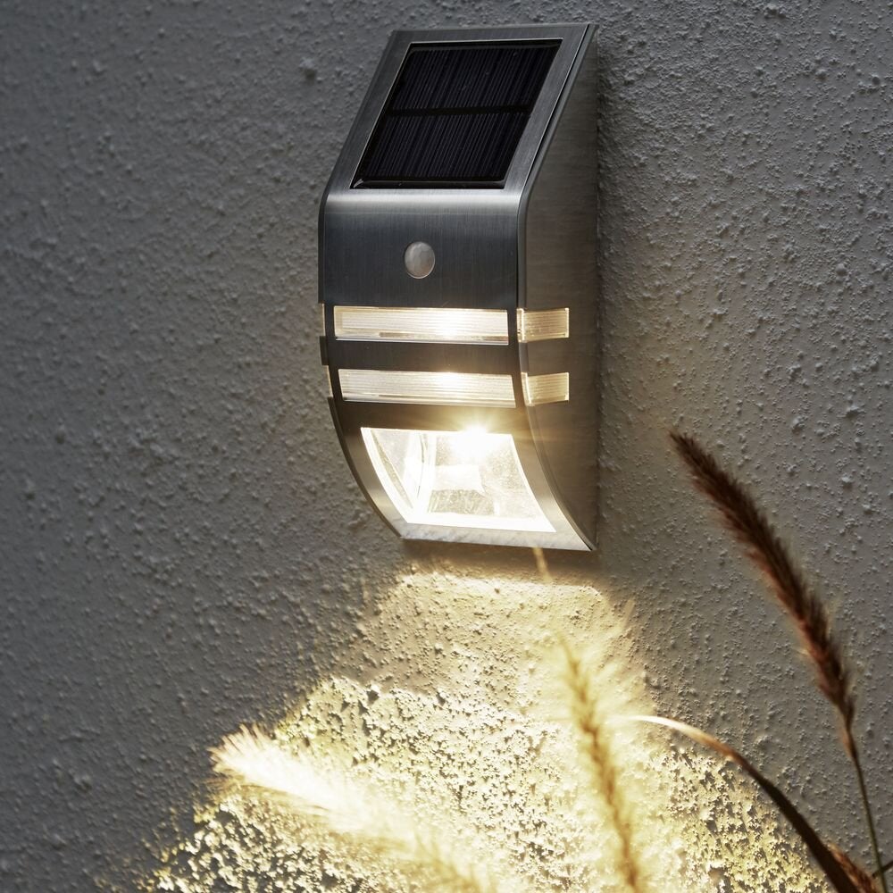LED Solar Wandlamp Wally, Zilver, met Bewegingssensor