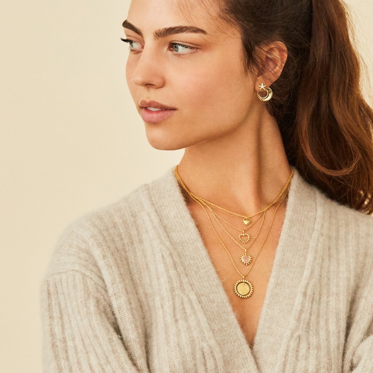 Collier Coeur perlé et pierre en Vermeil, Aura