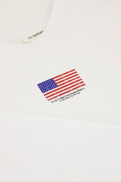 Witte longsleeve T-shirt met Amerikaanse vlag
