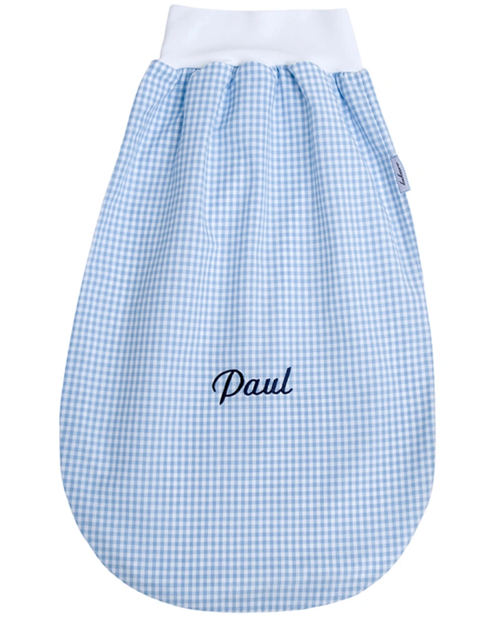 Personalisierter Strampelsack hellblau (Farbe: wollweiss)