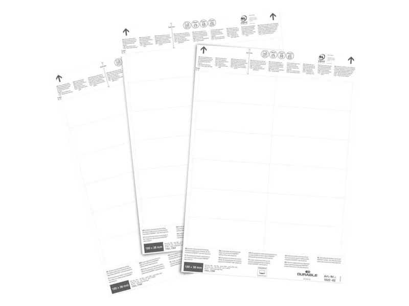 Durable Indstiksark til lagerlommer 100x38 mm hvid Laser/Inkjet - (240 stk.)