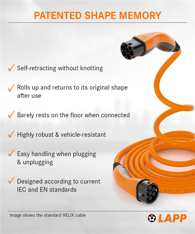 (7m) Selbstaufrollendes Helix 22kW/32A Elektroauto Ladekabel 3-phasiges Stromkabel für Hybrid- / E-Autos mit Typ 2 Anschluss (75746) - Orange