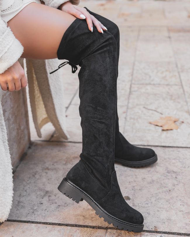 Bottes cuissardes femme noires en suédine - Aimée