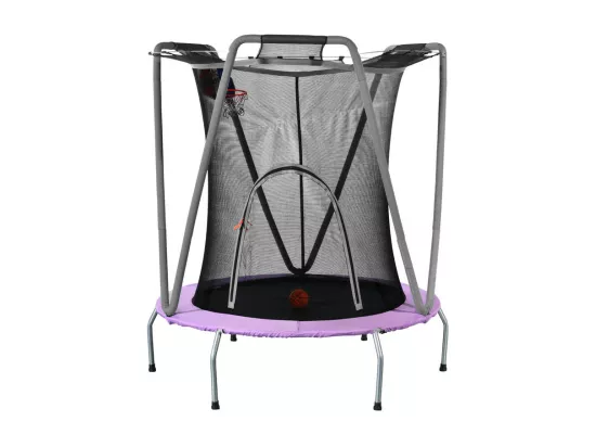 Trampoline de jardin ronde en acier galvanisé 147cm - avec filet de sécurité, balles de panier - charge max 50kg