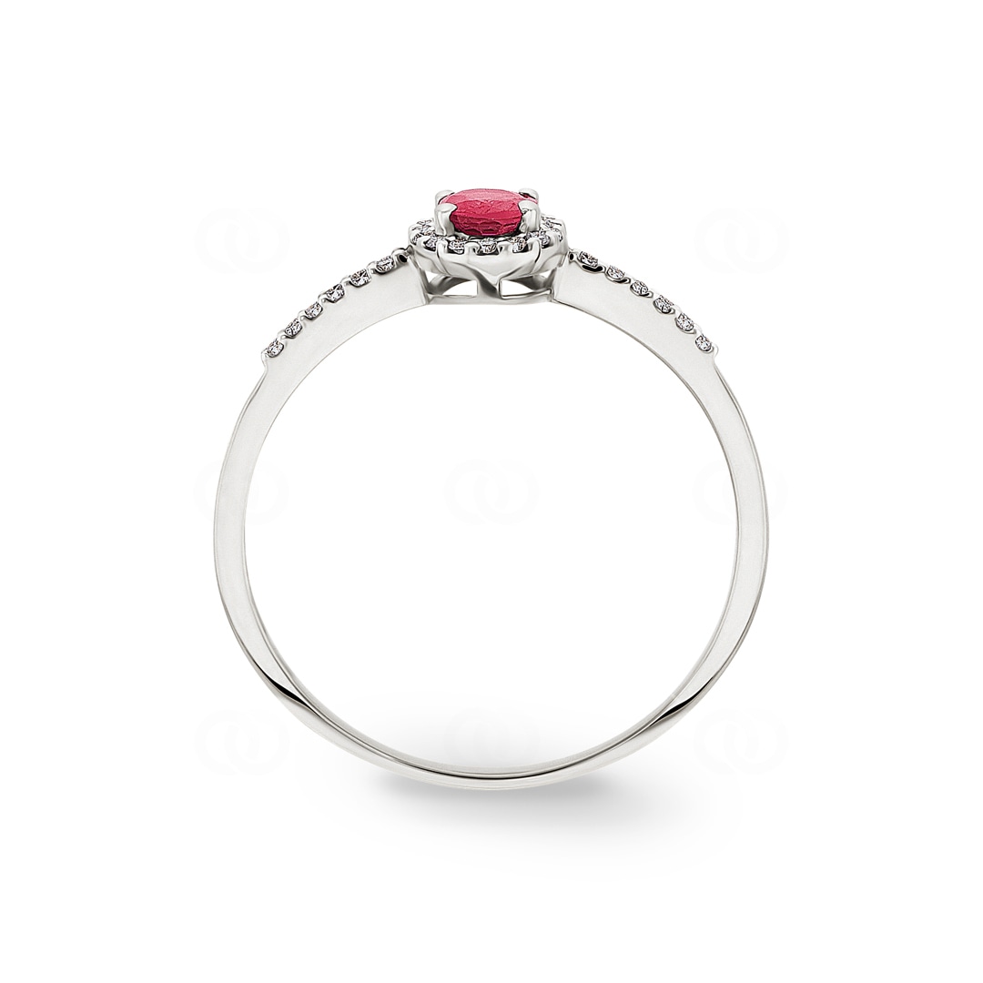 Damenring 750/18 K Weissgold mit Rubin oval & Diamanten 0.08 ct H/si